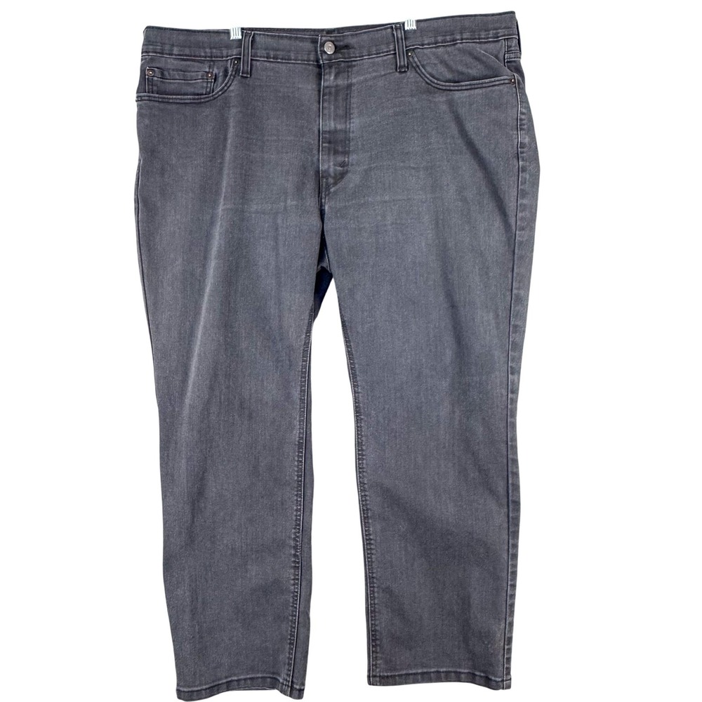 Levis Jeans Mens 44 Gray Charcoal Wash Straight Leg Stretch Denim Pants 44x28